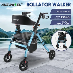 4 Wheel Mobility Rollator Walker Rolling Walking Aluminum with Seat for Seniors - Picture 1 of 12