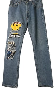 Pantalones de mezclilla Levis 505 calce regular pierna recta cara sonriente raros para hombre 36/32 EE. UU. DE COLECCIÓN - Imagen 1 de 9