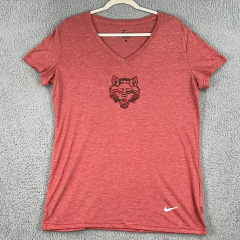 Arkansas State Red Wolves Shirt WOMENS Large Nike Dri-Fit Faded Red V-Neck NCAA Cover