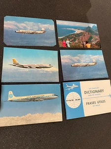 Vintage Pan Am und Continental Airlines Postkarten und Flugreisende Wörterbuch - Bild 1 von 4