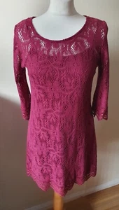 H&M Womens Short Dress /long Top Size 10-12 Burgundy Plum Lace - Picture 1 of 13