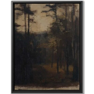 Moody Forest Painting Oil Art Canvas Dusk Woodland Wall Decor Rustic Nature - Picture 1 of 9