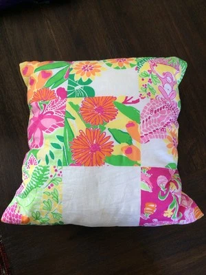 Decorative Lilly Pulitzer Fabric Throw Pillow Pink Green Monkey Floral - Image 1 of 4