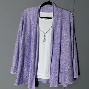 Cárdigan y tanque Alfred Dunner lentejuelas lila con collar XL - Imagen 1 de 7