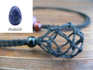 One Sodalite Egg Stone & HEMP Crystal Holder Adjustable Interchangeable Necklace - Picture 1 of 22