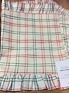 West Elm Heather Taylor Mayfair Plaid Lumbar Ruffle Pillow 12x21 Green Red Ivory - Picture 1 of 1