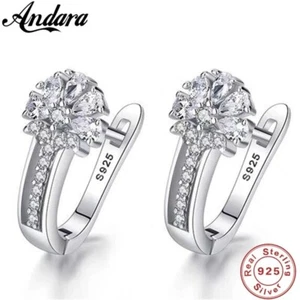Orecchini fiori argento sterling 925 zirconi cristallo intarsiato gioielli raffinati da donna - Foto 1 di 7