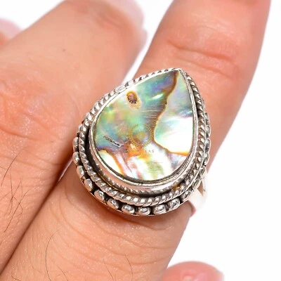 Genuine Abalone Shell Gemstone 925 Sterling Silver Handmade Ring Size 5-10 - Image 1 of 3