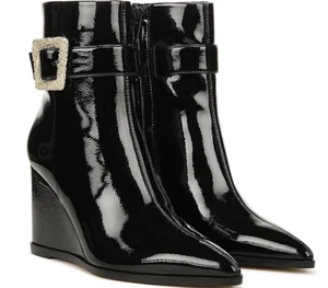 SAM EDELMAN WOMENS WESLIE BLACK PATENT BOOTS POINTED TOE SIZE 6.5 NEW IN BOX - Picture 1 of 8