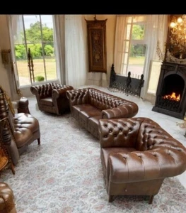 Chesterfield Victorian Antik Braun Leder A1SP900 3+2+1 oder 3+1+1 - Bild 1 von 24