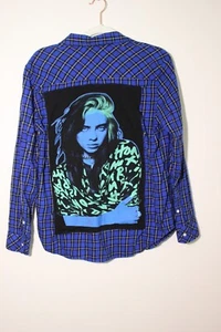 Billie Eilish flannel shirt upcycled custom back patch women's small - Picture 1 of 3