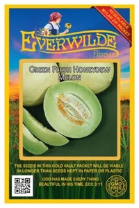 50 Green Flesh Honeydew Melon Seeds - Everwilde Farms Mylar Seed Packet - Picture 1 of 3