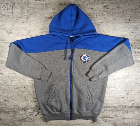 Chelsea FC Hoodie Mens Large Blue Gray Full Zip Logo Patch Soccer Sweatshirt Cover