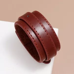 2X Leather Cuff Bracelet Buckle Adjustable Rock Punk Teen Girls Women Men Brown - Picture 1 of 6