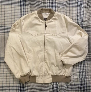 Vintage Walls Ivory Cream Western Style Canvas Bomber Jacket Full Zip Men’s Xl - Picture 1 of 9