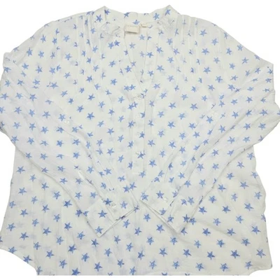 Zac & Rachel Women's XL White Blue Star Print Tunic Shirt Top Resort Wear Boho - Image 1 of 4
