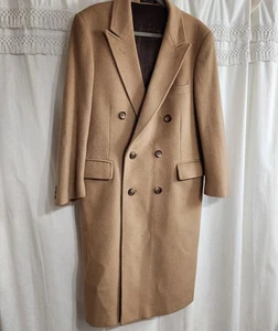 Italian Wool Cashmere Blend Quiet Luxury Camel Overcoat Long Dble Breasted Large - Picture 1 of 16