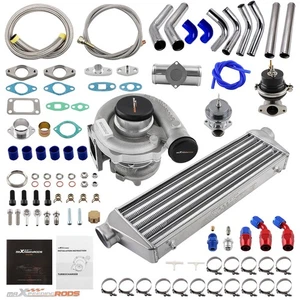 T3 T4 T04E Universal Turbo Kit & Piping &Wastegate & Turbo Intercooler 400HP - Picture 1 of 11