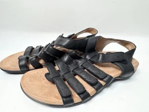 VIONIC Harissa Gladiator Sandals Black Classic Leather Strappy Women's 8 - Picture 1 of 7
