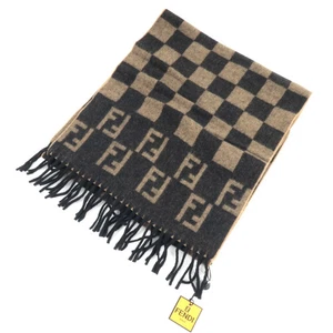 Authentic FENDI Pequin Scarf 100% Wool Beige Black F/S - Picture 1 of 10