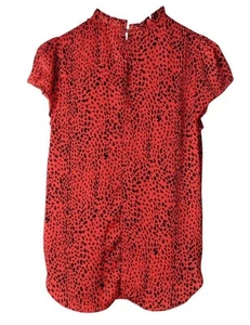 River Island Cap Sleeve Red Leopard Print Blouse T Shirt Summer Uk 10 - Picture 1 of 5