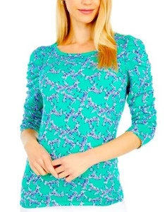 Lilly Pulitzer Zebra Print Ruched Sleeves Size Medium Green Top Shirt Size M - Picture 1 of 10
