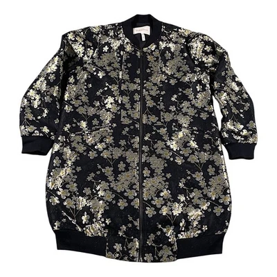 BCBGeneration Jacket Womens M Black Brocade Jacquard Bomber Cocoon Baroque Glam - Image 1 of 4