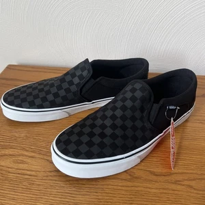 Vans Men's Classic Checkerboard Black Slip On Skate Shoes - NWB - Picture 1 of 19