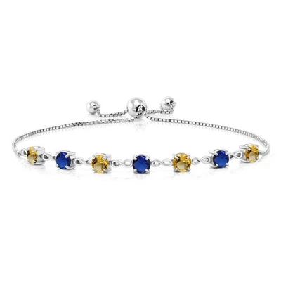 925 Sterling Silver  Citrine and Created Sapphire Tennis Bracelet For Women - Image 1 of 4