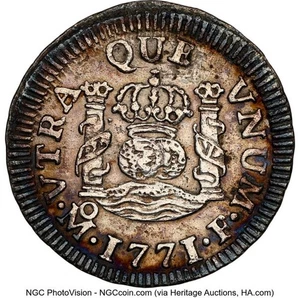 Mexico 1/2 Real Pillar Mo 1771 F, NGC AU Details, Env. Dam. Charles III. KM# 68 - Picture 1 of 4