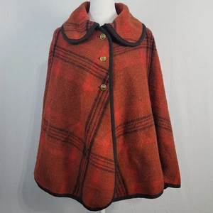 Poncho capa cuadros mezcla lana vintage años 50/60 OS rojo negro mediados de siglo, EE. UU. - Imagen 1 de 9