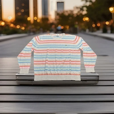 Suéter Lacoste Hombre Talla 6 Rojo Blanco Azul Rosa Naranja Rayas Preppy Caimán Foto 1 de 4