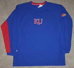 NCAA Majestic Kansas Jayhawks Players Team Long-Sleeve Performance Shirt Large - Picture 1 of 3