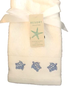 Blue Sea Turtle Fingertip Towels White Summer Beach Nautical Coastal Set of 2 - Picture 1 of 12