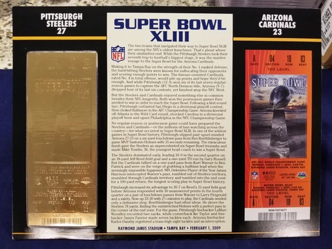 Willabee Ward SUPER BOWL XLIII 43 PITTSBURGH STEELERS CARDINALS 22KT GOLD TICKET Cover