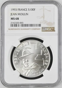 1993 France S100F Francs Silver Proof Jean Moulin NGC MS68 - Picture 1 of 6