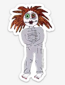 Juego de 2 pegatinas de muñeca espeluznante de terror marioneta gótica vudú extraña casilla de coche guitarra - Imagen 1 de 1