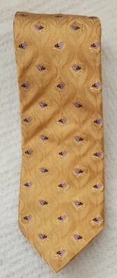 Corbata Ike Behar New York 100 % seda de lujo dorada lavanda púrpura floral Foto 1 de 4