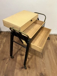 Sewing Box Sewing Cart Wood 60s True Vintage - Picture 1 of 15