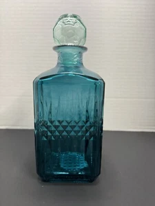 Glass Wine Decanter With Stopper 31 floz - Teal Ombré - 9” Tall - Picture 1 of 5