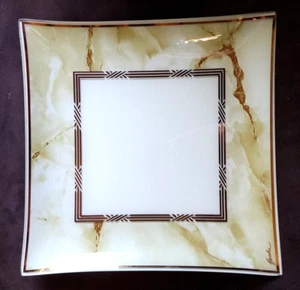 Jascha Marble Brown White Glass Plate Platter Server - Decorative Cheese Plate - Picture 1 of 11