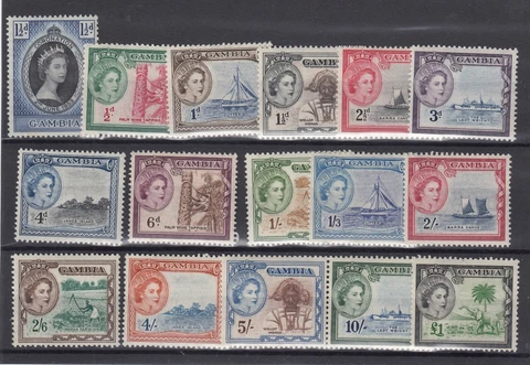 Gambia QEII 1953 Definitive Set To £1 SG171/185 MLH BP2394 Cover