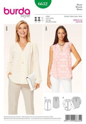 BURDA 6632 MISSES' BLOUSES Sewing Pattern Sizes 8 - 18 Skill: EASY - Image 1 of 4