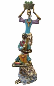 3 Gold  Tribal African Women Carrying Food  Figurine Resin 15 1/4” COLORFUL! - Picture 1 of 14