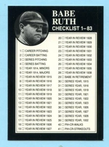 1992 The Babe Ruth Collection # 164 Checklist 1-83 - Picture 1 of 2