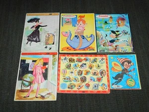 VINTAGE FRAME TRAY PUZZLES 1960S WHITMAN MARY POPPINS SKIPPER PINOCCHIO PEBBLES - Picture 1 of 9