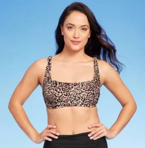 Women's Leopard Print Square Neck Bikini Top - Kona Sol XL 16 - Picture 1 of 2