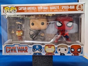 Funko POP MARVEL SPIDER-MAN HAWEYE IRON MAN CAPTAIN AMERICA CIVIL WAR 4-Pack - Picture 1 of 4