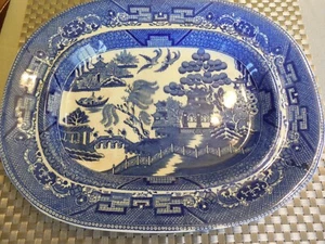 Antique Blue Willow Wedgwood & Co England Pagoda Platter 11” x 9” - Picture 1 of 5