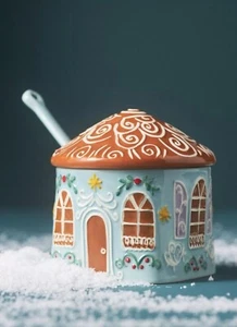 Anthropologie Ginger Stoneware Sugar Bowl New Christmas Pot Coffee Tea - Picture 1 of 9